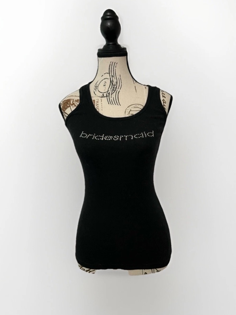 Y2K Black Bridesmaid Tank Top Crystal Rhinestone Bachelorette Party Bridal Bling